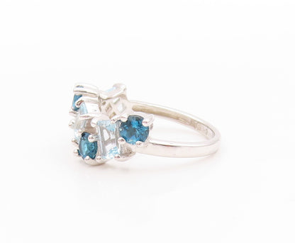 925 Sterling Silver Vintage Ring Two Shape Topaz Wavy Accent Band  Sz 7  RG33534