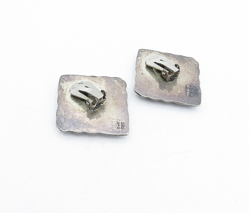 MEXICO 925 Sterling Silver  Vintage Oxidized Square Non Pierce Earrings EG2169