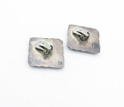 MEXICO 925 Sterling Silver  Vintage Oxidized Square Non Pierce Earrings EG2169