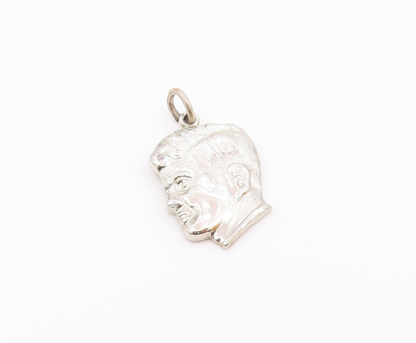 925 Sterling Silver  Vintage John F Kennedy Head With Quote Pendant  PT20462