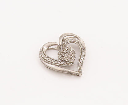 925 Sterling Silver Vintage Pendant Swirly Cutout Inlay Diamonds Heart  PT23087