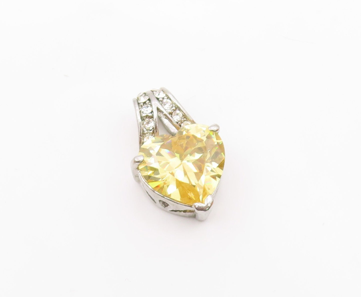 925 Sterling Silver  Vintage Yellow Cubic Zirconia Love Heart Pendant  PT16677