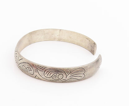 925 Sterling Silver Vintage Bracelet Chinese Export Engraved Floral Cuff BT11505