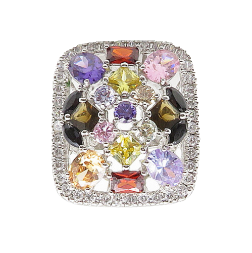 925 Silver Cubic Zirconia Topaz & Multi Stone Cocktail Ring Sz 9.5 RG19449