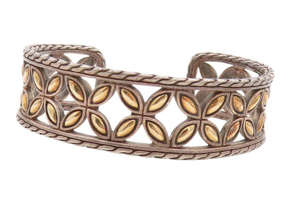 18k Gold 925 Sterling Silver Vintage Bracelet JOHN HARDY Floral Cut Cuff BT10999
