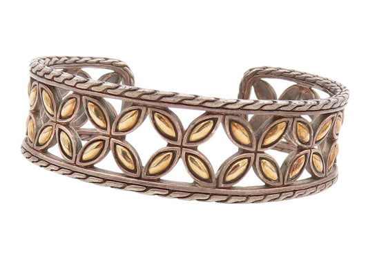 18k Gold 925 Sterling Silver Vintage Bracelet JOHN HARDY Floral Cut Cuff BT10999