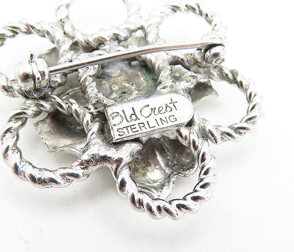 OLD CREST 925 Sterling Silver  Vintage Shiny Flower Twist Brooch Pin  BP2761