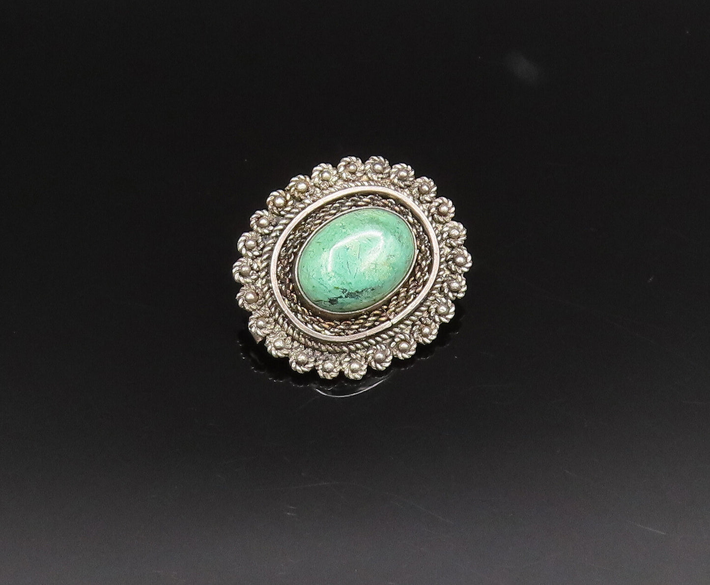 ISRAEL 925 Silver  Vintage Twisted Rope & Beaded Jasper Brooch Pin  BP9882