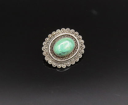 ISRAEL 925 Silver  Vintage Twisted Rope & Beaded Jasper Brooch Pin  BP9882