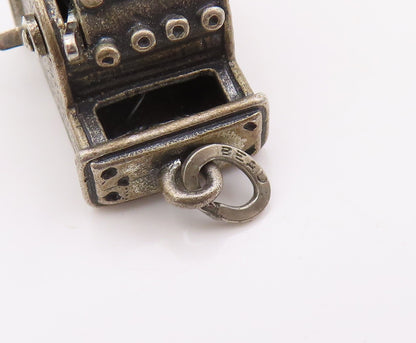 925 Sterling Silver Vintage Pendant Mechanical Cash Register Charm OPENS PT25649