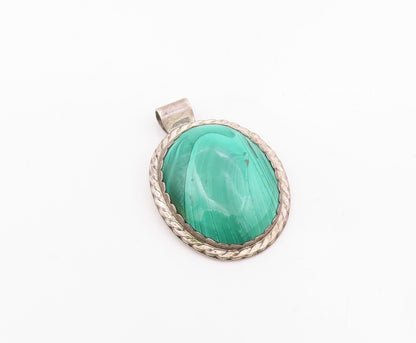 NAVAJO 925 Sterling Silver   Vintage Cabochon Cut Malachite Pendant  PT13809