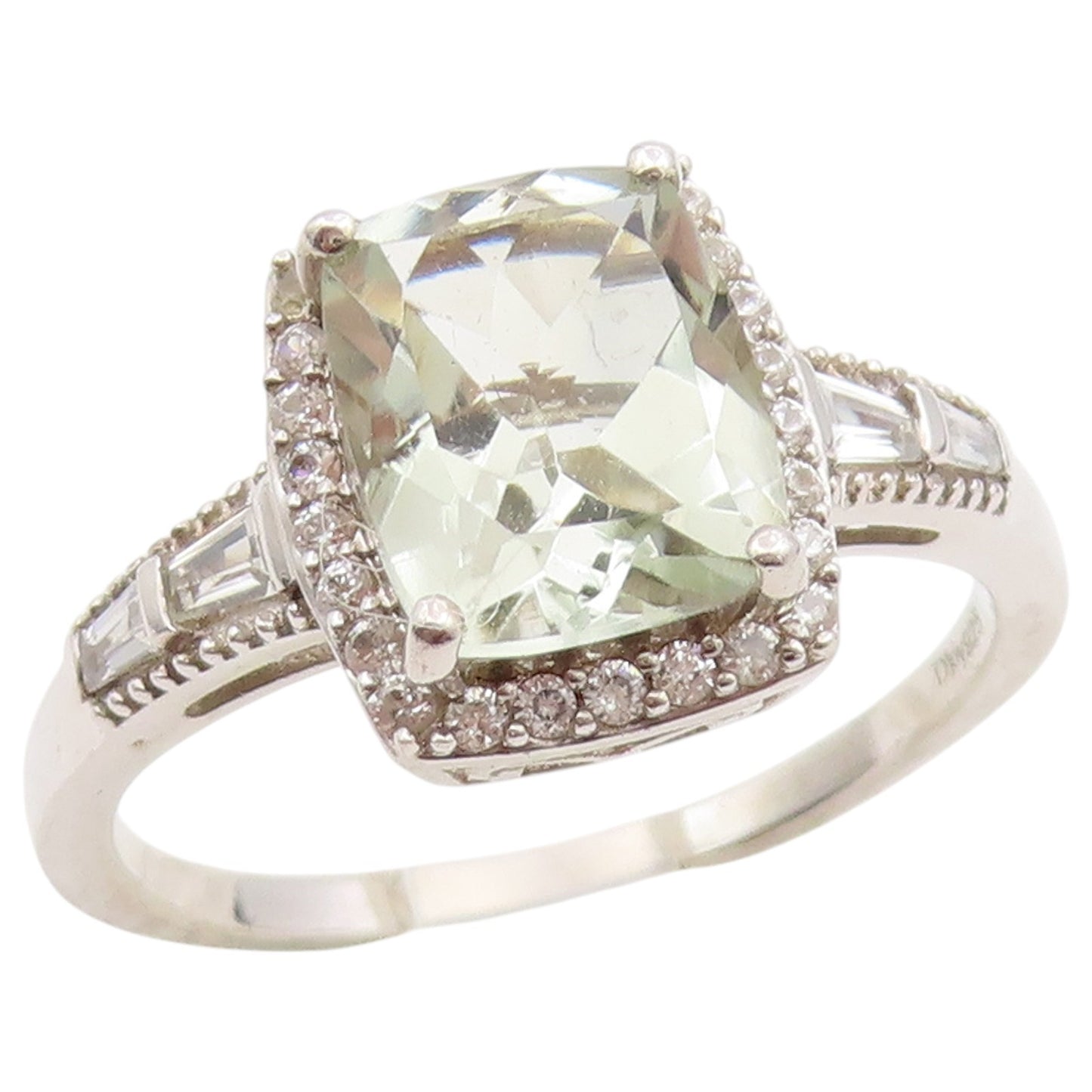 925 Sterling Silver Vintage Ring Green Amethyst Halo Topaz Band  Sz 11  RG36523