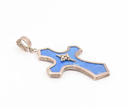 925 Sterling Silver Vintage Pendant WHITNEY KELLY Lapis Lazuli Cross  PT26601