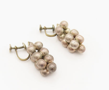 925 Sterling Silver  Vintage Bead Ball Cluster Screw Back Earrings  EG12355