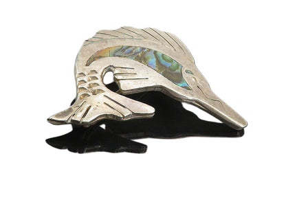 MB MEXICO 925 Silver  Vintage Abalone Shell Swordfish Motif Brooch Pin  BP3056