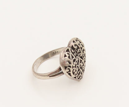 925 Sterling Silver  Vintage Scrollwork Love Heart Ring Sz 6.5  RG26332