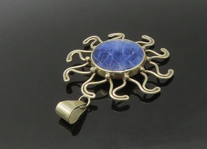 925 Sterling Silver  Vintage Inlaid Sodalite Shining Sun Motif Pendant PT18352