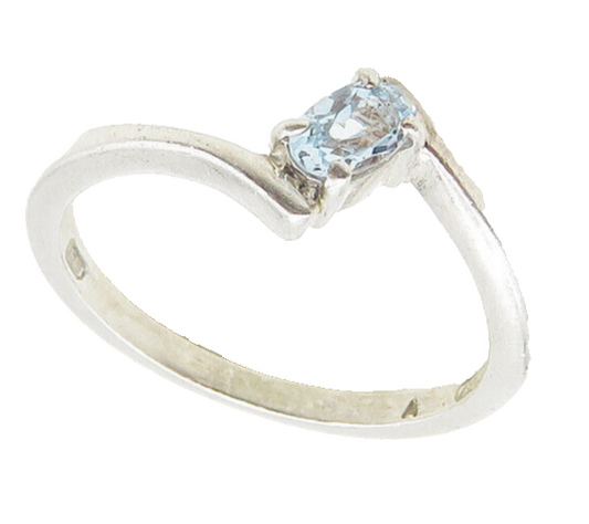 925 Sterling Silver  Petite Prong Set Blue Topaz Bypass Ring Sz 7.5  RG17336