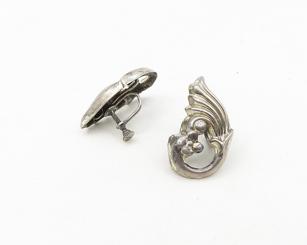 925 Sterling Silver  Vintage Floral Swirl Non Pierce Drop Earrings  EG9719