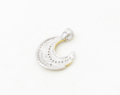 925 Sterling Silver  Cubic Zirconia Two Tone Crescent Moon Pendant  PT14159
