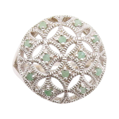 925 Sterling Silver Vintage Ring Emerald Floral Cut Out Split Band  Sz 7 RG33580