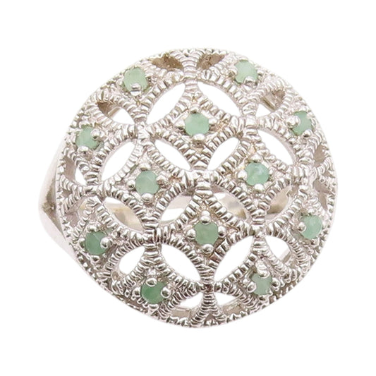 925 Sterling Silver Vintage Ring Emerald Floral Cut Out Split Band  Sz 7 RG33580