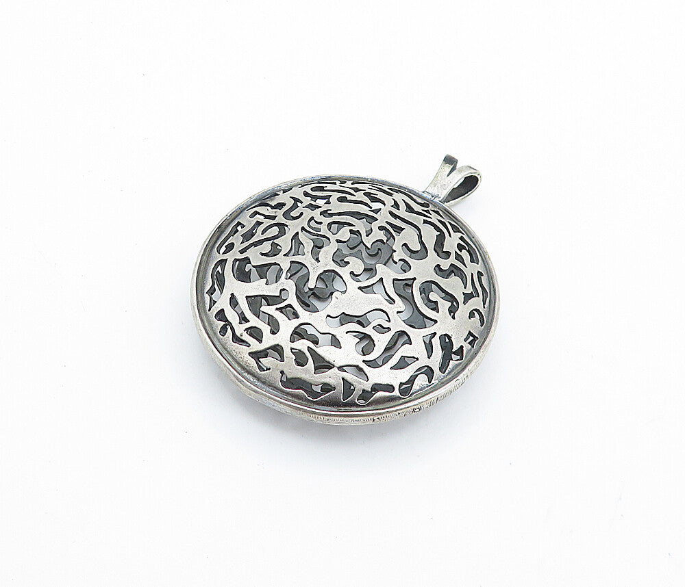 925 Sterling Silver  Vintage Dark Tone Cutout Pattern Round Pendant  PT5412