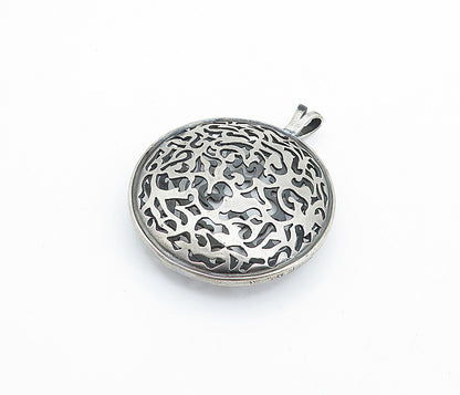 925 Sterling Silver  Vintage Dark Tone Cutout Pattern Round Pendant  PT5412