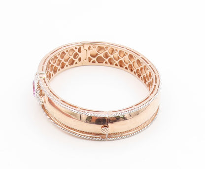 925 Sterling Silver Vintage Bracelet Gold Plated Amethyst Bangle  BT12005