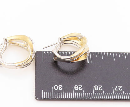 925 Sterling Silver Vintage Earrings Two Tone CZ Modernist Wavy Hoops  EG14040