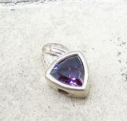 925 Sterling Silver  Faceted Amethyst Triangular Slider Pendant  PT1493