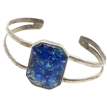 925 Sterling Silver  Vintage Dichroic Glass Split Shank Cuff Bracelet  BT7078