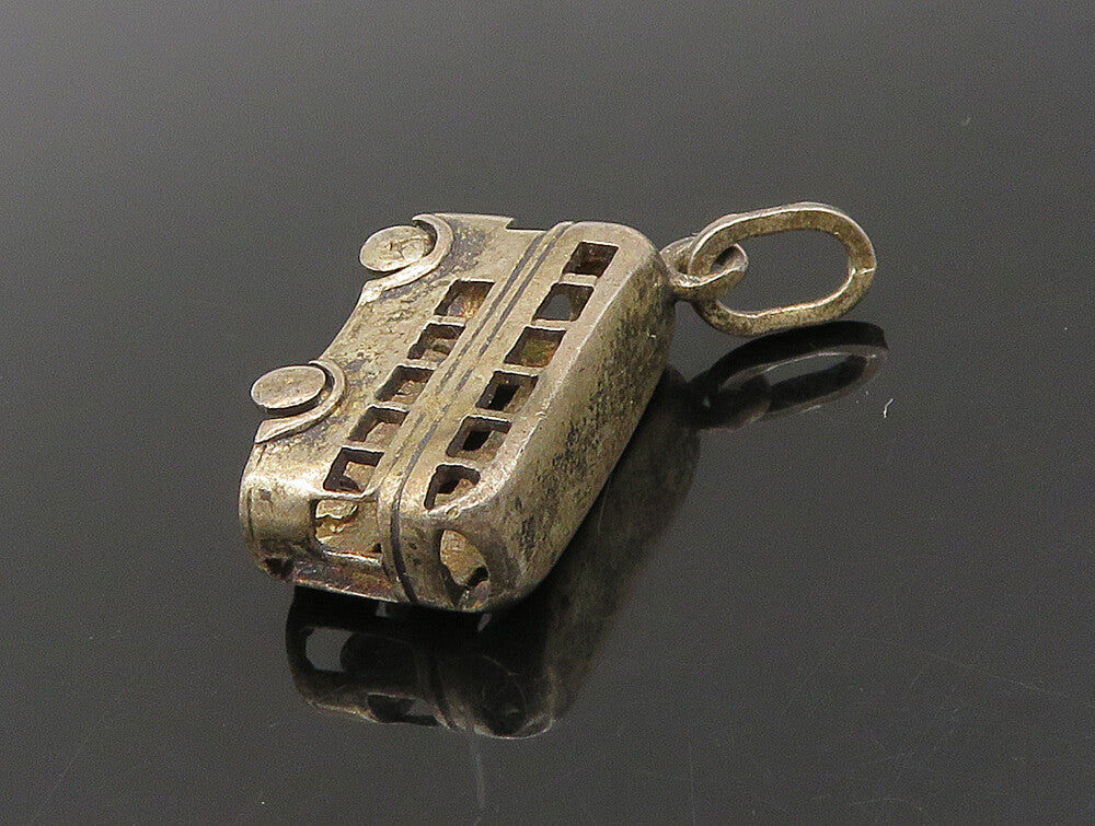 925 Sterling Silver  Vintage Petite Double Decker Bus Pendant  PT19505