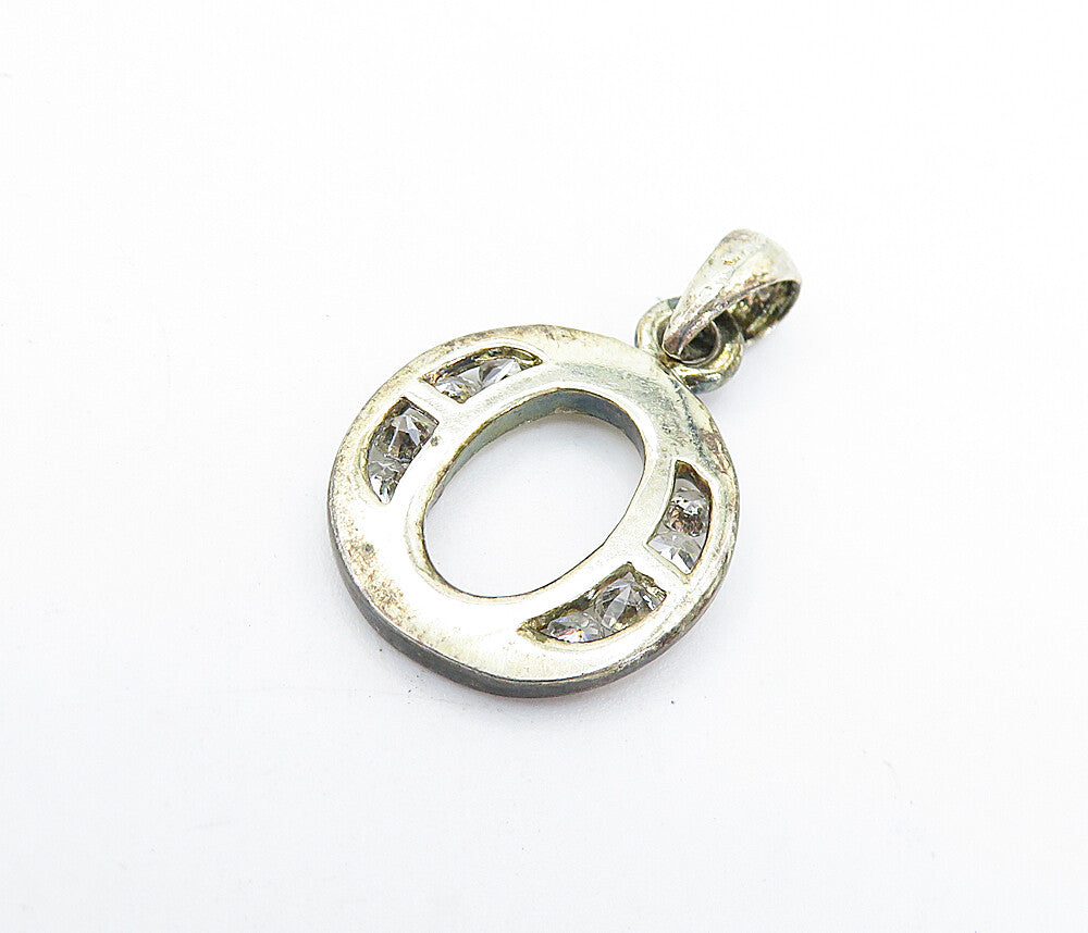 925 Sterling Silver  Vintage Petite Topaz Letter O Initial Pendant  PT5000