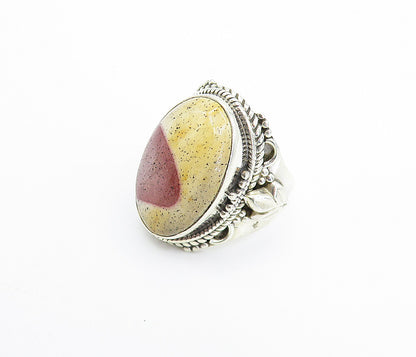 925 Sterling Silver  Cabochon Cut Jasper Floral Cocktail Ring Sz 6  RG8072