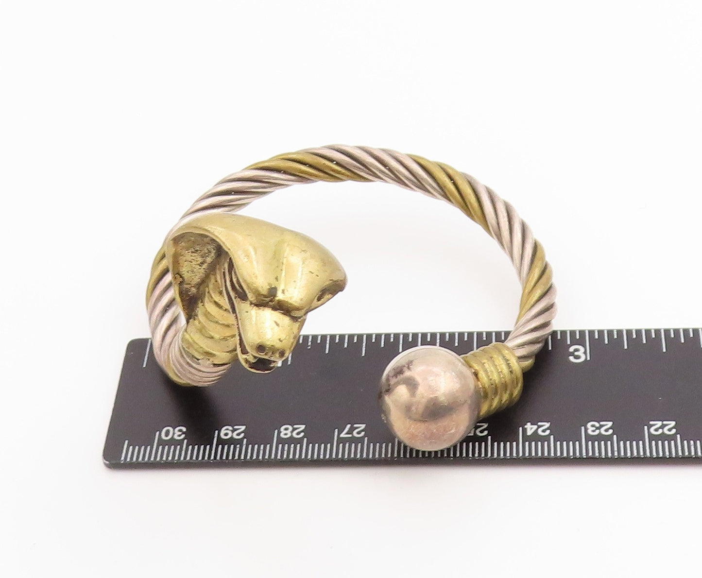925 Sterling Silver Vintage Bracelet Two Tone Twisted Cobra Head Cuff  BT11418