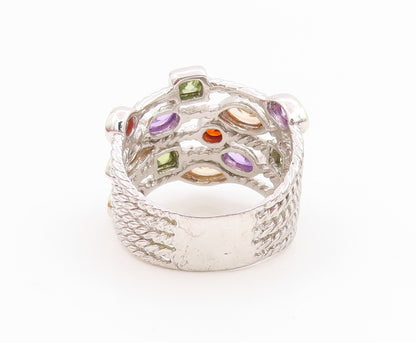 925 Sterling Silver Vintage Ring Multi Gemstone Twisted Cable  Sz 7.5  RG35667