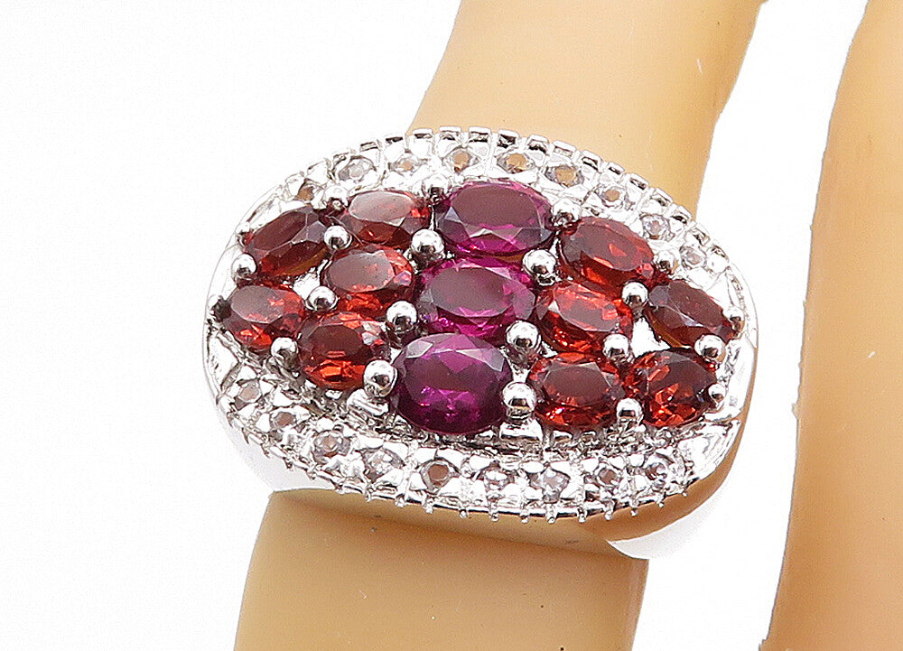 925 Sterling Silver  Red Topaz Cluster Oval Dome Cocktail Ring Sz 6  RG7647