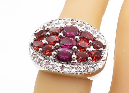 925 Sterling Silver  Red Topaz Cluster Oval Dome Cocktail Ring Sz 6  RG7647