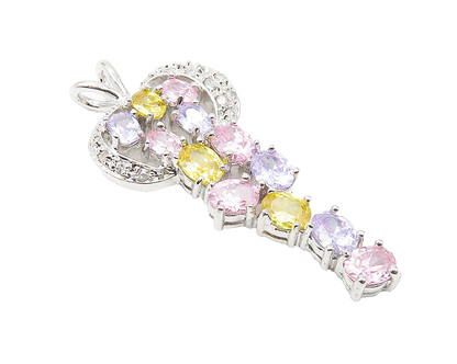 925 Sterling Silver Sparkling Multi Color Cubic Zirconia Drop Pendant PT8395