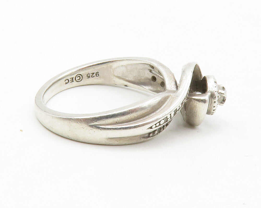 925 Silver  Vintage Genuine Diamonds Floral Bypass Band Ring Sz 7  RG13383