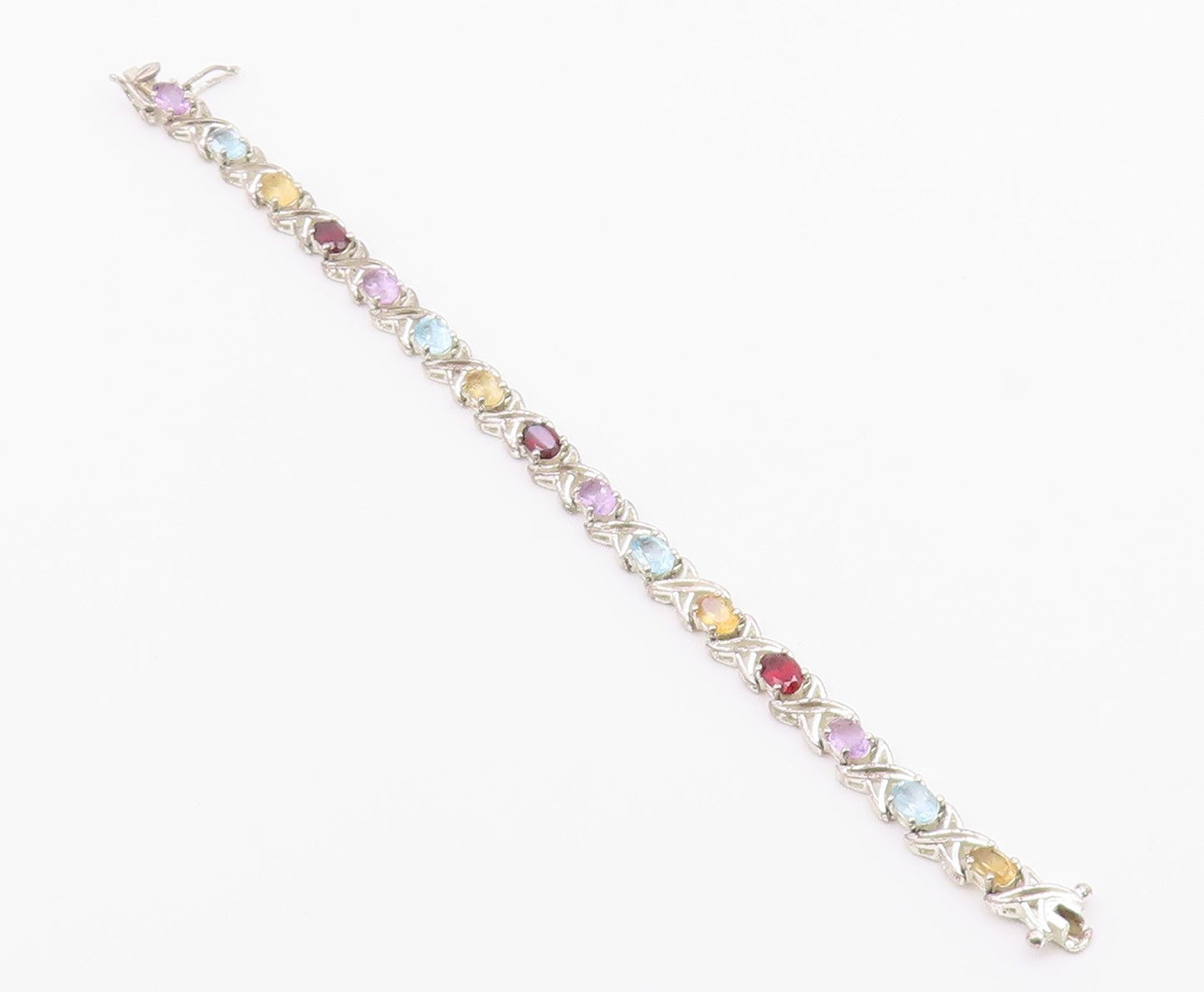 925 Silver  Vintage Topaz Garnet Citrine & Amethyst Chain Bracelet  BT8319