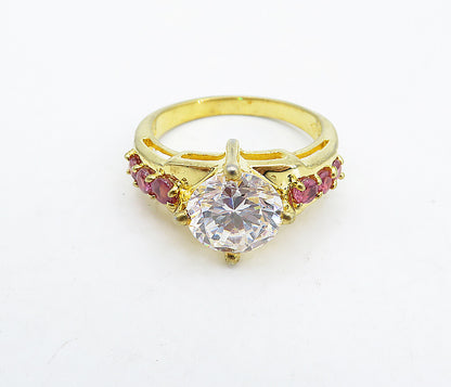 925 Silver  Cubic Zirconia & Pink Topaz Solitaire Accent Ring Sz 7.5  RG4964