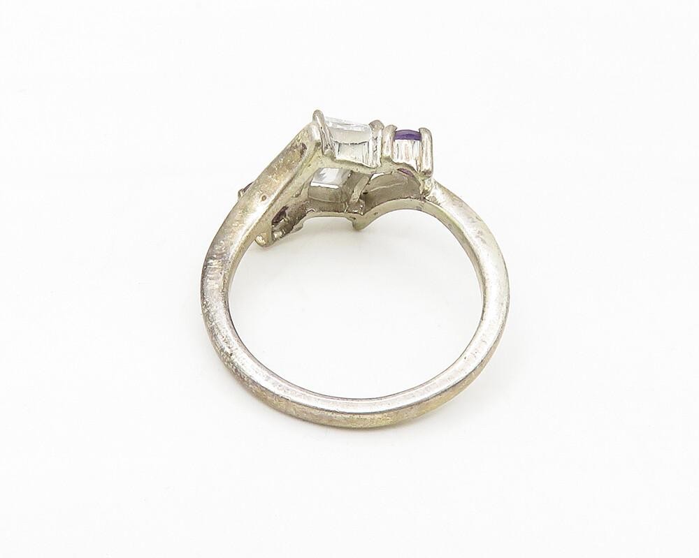925 Sterling Silver  Vintage Cubic Zirconia & Amethyst Band Ring Sz 8  RG10530