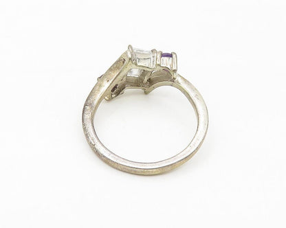 925 Sterling Silver  Vintage Cubic Zirconia & Amethyst Band Ring Sz 8  RG10530