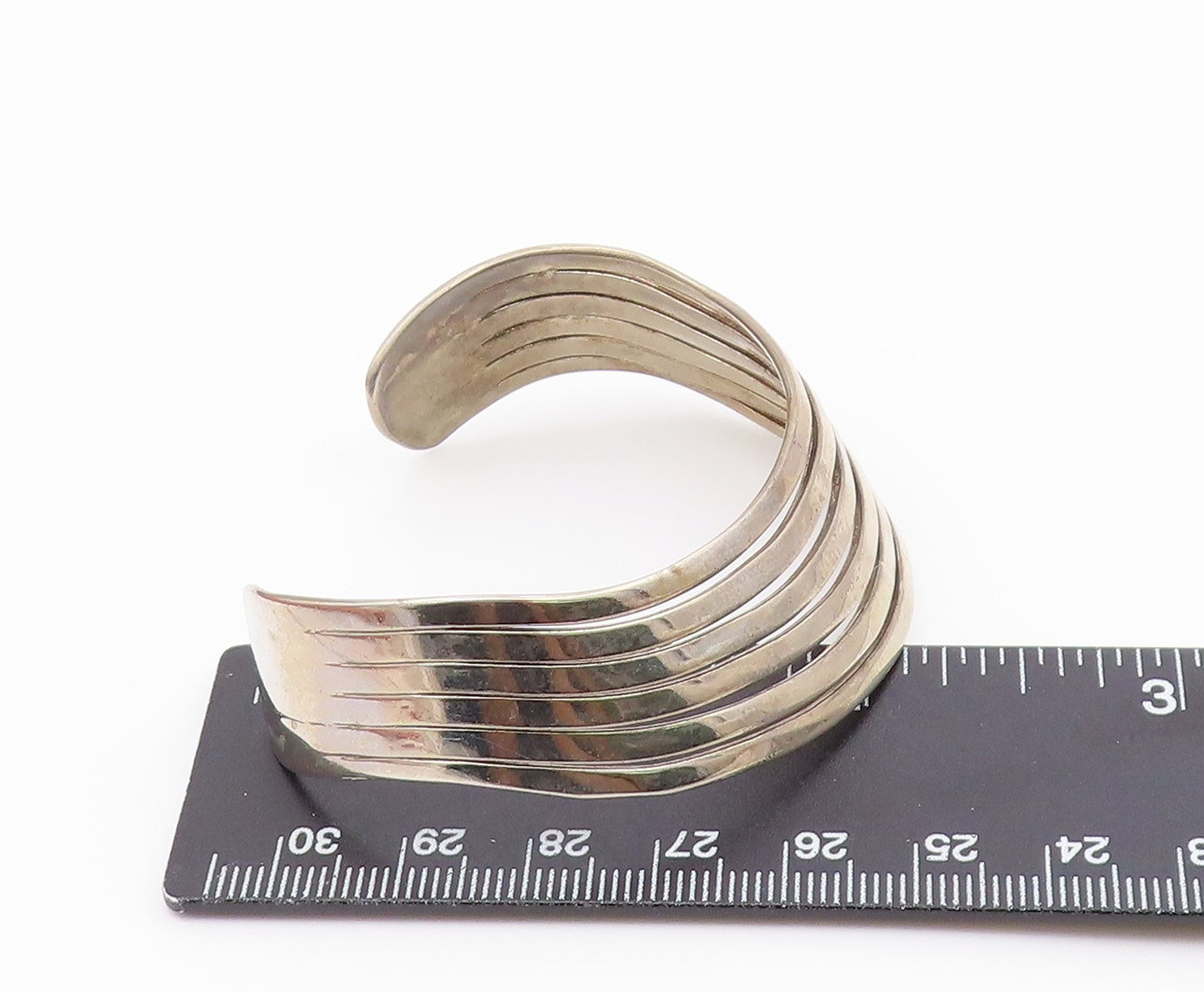 925 Sterling Silver Vintage Bracelet Cutout Split Band Solid Cuff  BT10277