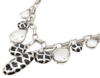 925 Sterling Silver  Vintage Black Onyx Spotted Inlay Rope Necklace  NE3154