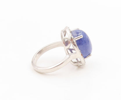 925 Sterling Silver Vintage Ring Oval Lapis Lazuli & Halo CZ Band  Sz 7  RG36183