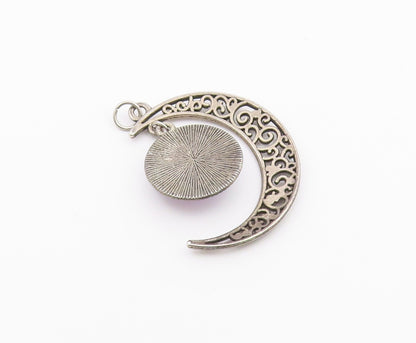 925 Sterling Silver  Vintage Swirl Pattern Crescent Moon Pendant  PT16732