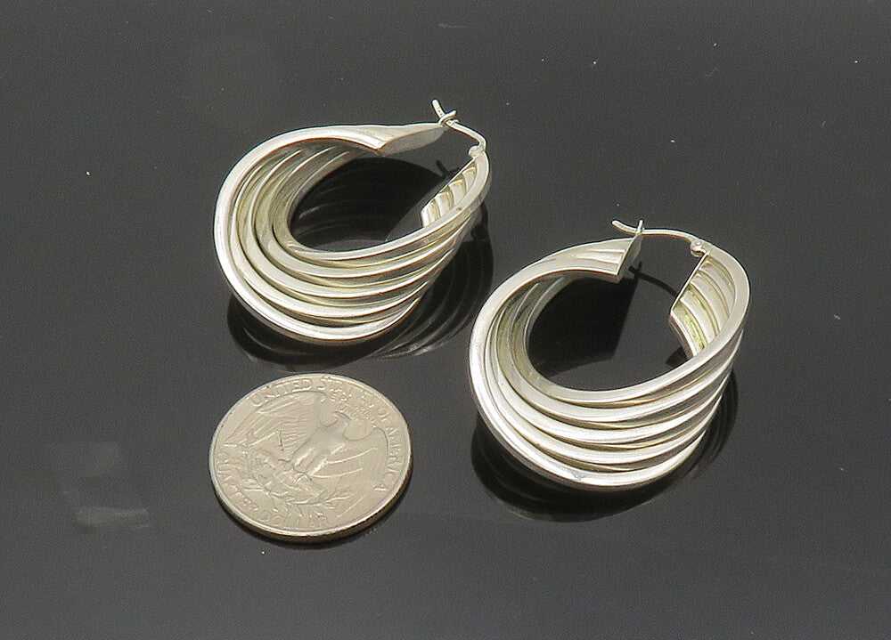 925 Sterling Silver  Vintage Shiny Round Split Hoop Earrings  EG9993